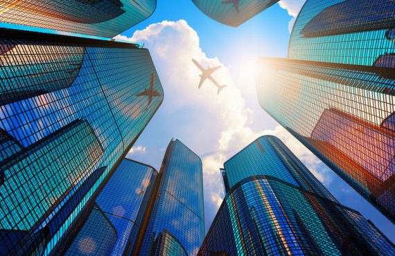 Commercial Business and Industry Modern office buildings and airplane