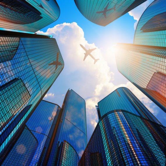 Commercial Business and Industry Modern office buildings and airplane