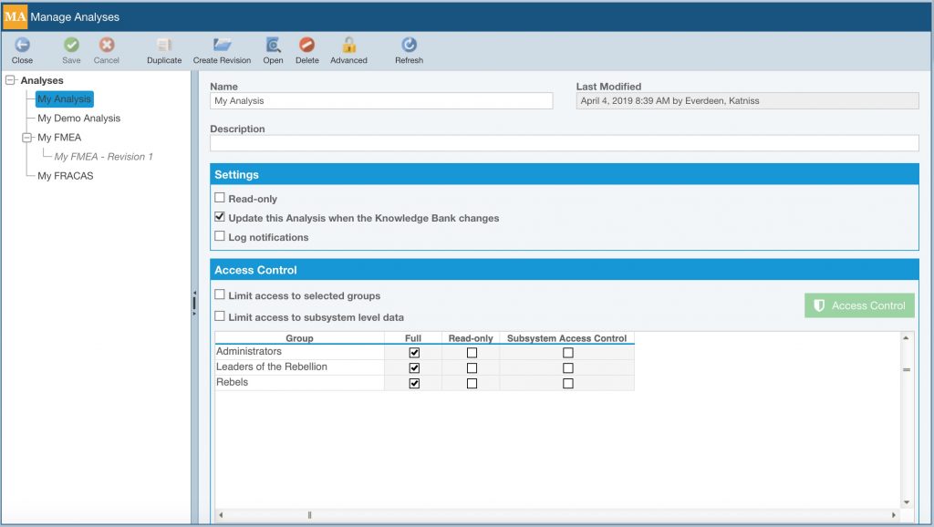 Relyence Manage Analyses