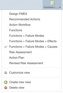 List of FMEAs Worksheet Views